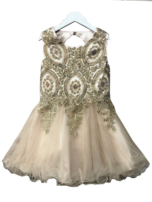 Petite Adele Girls Champagne Embroidered Chandra Junior Bridesmaid Dress 6-16 - SophiasStyle.com