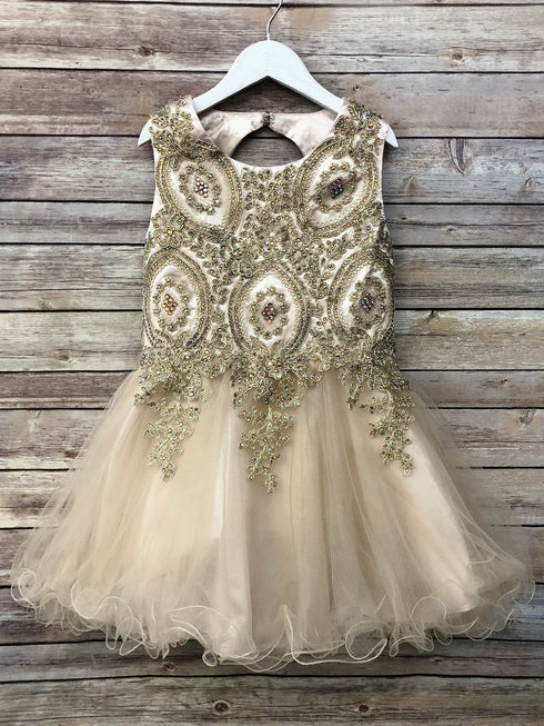 Petite Adele Girls Champagne Embroidered Chandra Junior Bridesmaid Dress 6-16 - SophiasStyle.com