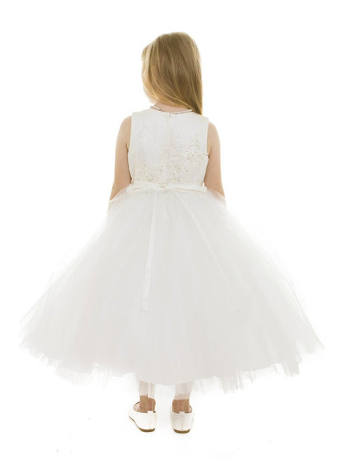Petite Adele Little Girls Ivory Jacquard Tulle Luna Flower Girl Dress 2-6 - SophiasStyle.com