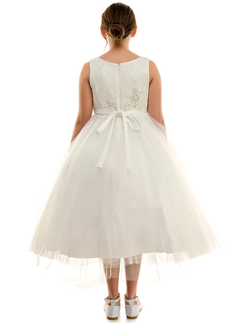 Petite Adele Big Girls Ivory Jacquard Tulle Beaded Luna Communion Dress 8-16 - SophiasStyle.com