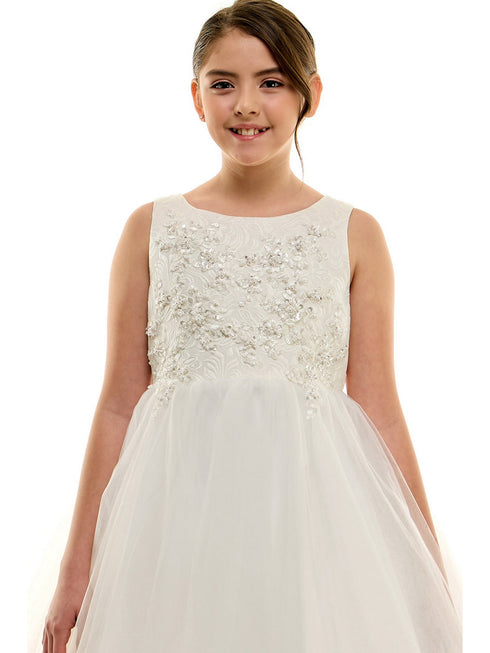 Petite Adele Big Girls Ivory Jacquard Tulle Beaded Luna Communion Dress 8-16 - SophiasStyle.com