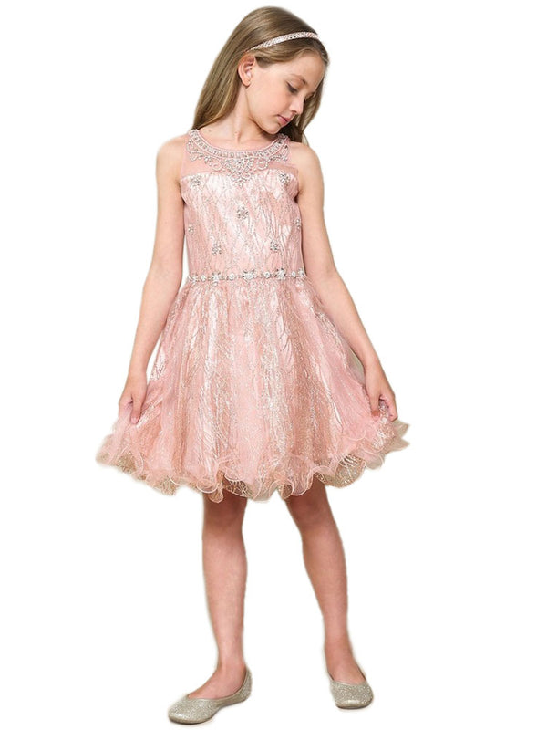Petite Adele Girls Mauve Sweetheart Illusion Neckline Jewel Dress 6-16 - SophiasStyle.com