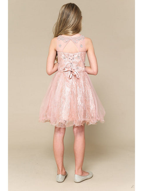 Petite Adele Girls Mauve Sweetheart Illusion Neckline Jewel Dress 6-16 - SophiasStyle.com