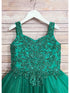 Petite Adele Big Girls Emerald Green Embroidered Bodice Glitter Tulle Gown 8-16 - SophiasStyle.com