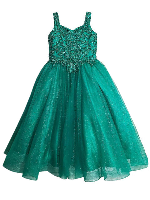 Petite Adele Little Girls Emerald Green Embroidered Bodice Tulle Gown 2-6 - SophiasStyle.com