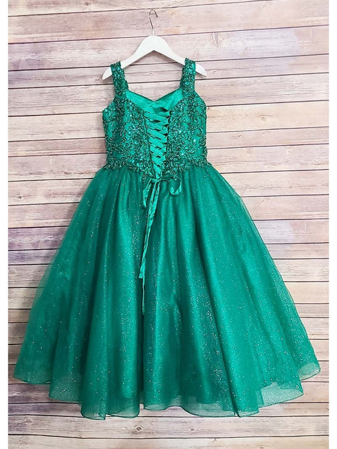 Petite Adele Little Girls Emerald Green Embroidered Bodice Tulle Gown 2-6 - SophiasStyle.com
