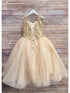 Petite Adele Little Girls Gold Embroidered Bodice Glitter Tulle Gown 2-6 - SophiasStyle.com