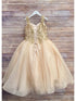 Petite Adele Little Girls Gold Embroidered Bodice Glitter Tulle Gown 2-6 - SophiasStyle.com