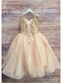 Petite Adele Big Girls Gold Embroidered Bodice Glitter Tulle Gown 8-16 - SophiasStyle.com