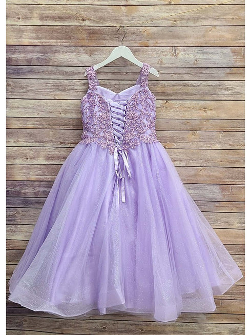 Petite Adele Little Girls Lilac Embroidered Bodice Glitter Tulle Gown 2-6 - SophiasStyle.com