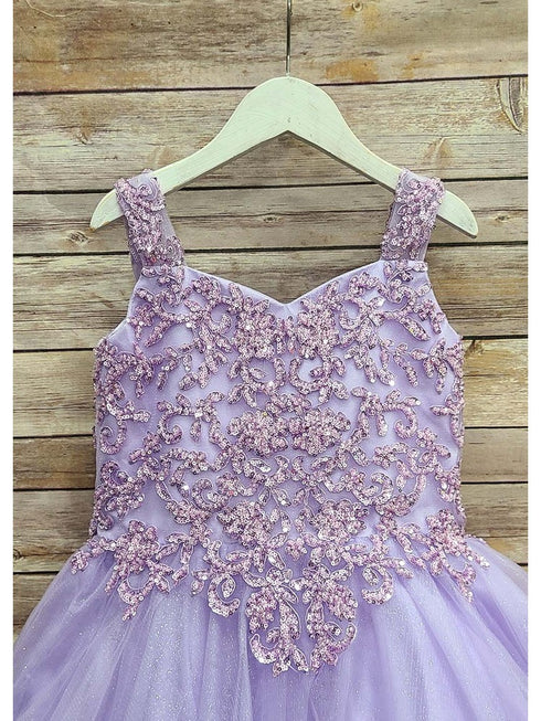 Petite Adele Little Girls Lilac Embroidered Bodice Glitter Tulle Gown 2-6 - SophiasStyle.com