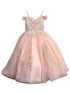 Petite Adele Little Girls Blush Embroidered Bodice Off Shoulder Tulle Gown 2-6 - SophiasStyle.com