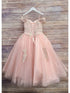 Petite Adele Little Girls Blush Embroidered Bodice Off Shoulder Tulle Gown 2-6 - SophiasStyle.com