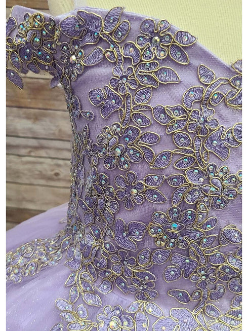 Petite Adele Big Girls Lilac Embroidered Bodice Off Shoulder Tulle Gown 8-16 - SophiasStyle.com