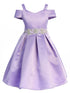 Satin Flower Girl Dress with Cold Shoulder and Pleated Skirt, Sizes 2-14 - SophiasStyle.com