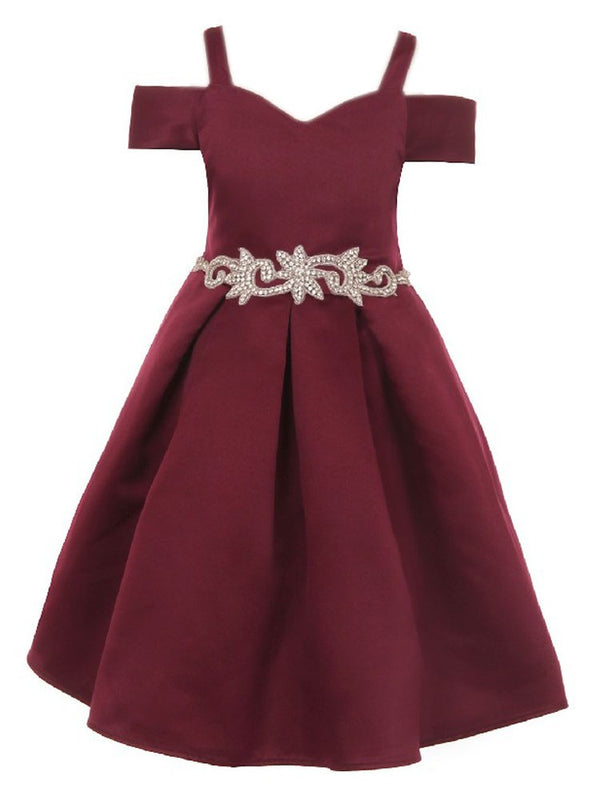Crayon Kids Girls Multi Color Cold Shoulder Rhinestone Bow Christmas Dress 2T-14 - SophiasStyle.com