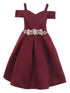 Crayon Kids Girls Multi Color Cold Shoulder Rhinestone Bow Christmas Dress 2T-14 - SophiasStyle.com