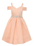 Crayon Kids Girls Multi Color Cold Shoulder Rhinestone Bow Christmas Dress 2T-14 - SophiasStyle.com