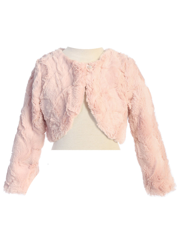 Sweet Kids Little Girls Blush Pearl Button Marble Fur Bolero Jacket 2-6 - SophiasStyle.com