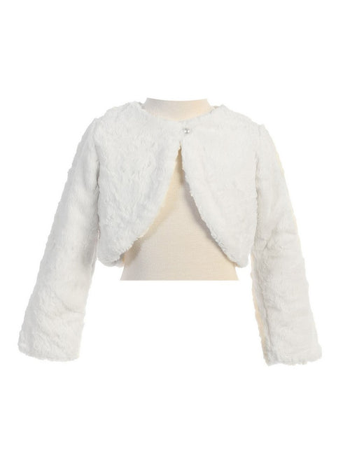 Sweet Kids Baby Girls Off White Button Marble Faux Fur Bolero Jacket 9-24 Months - SophiasStyle.com