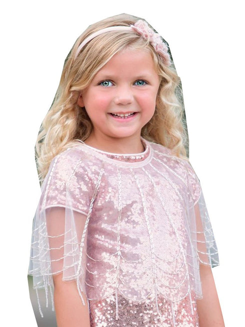 Petite Adele Girls Blush See-Trough Sewn Clasp Stylish Beaded Cape 2T-12 - SophiasStyle.com