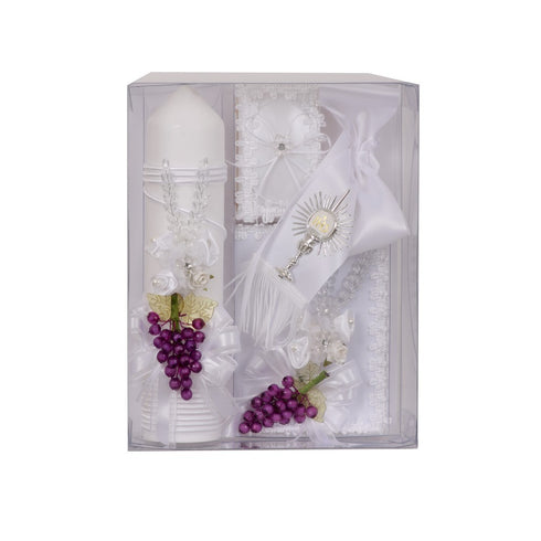 Rain Kids Boys White Grape Detail Spanish Version First Communion Candle Set - SophiasStyle.com