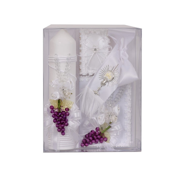 Rain Kids Boys White Grape Detail Spanish Version First Communion Candle Set - SophiasStyle.com