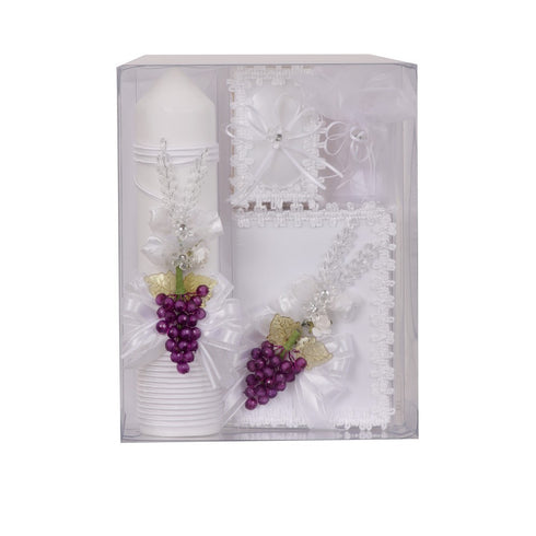 Rain Kids Girls White Grape Detail Spanish Version First Communion Candle Set - SophiasStyle.com