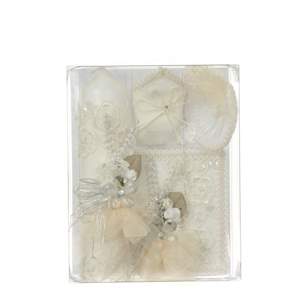 Rain Kids Unisex Ivory Floral Applique Spanish Version Baptism Candle Set - SophiasStyle.com
