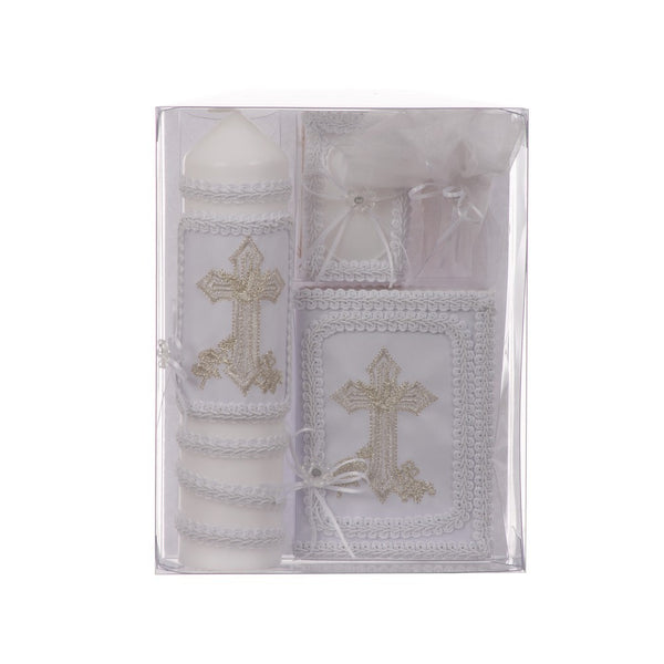 Rain Kids Girls White Cross Detail English Version First Communion Candle Set - SophiasStyle.com