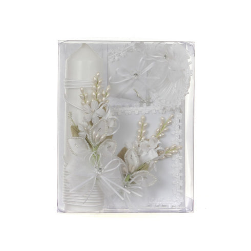 Rain Kids Unisex White Floral Leaf Applique English Baptism Candle Set - SophiasStyle.com