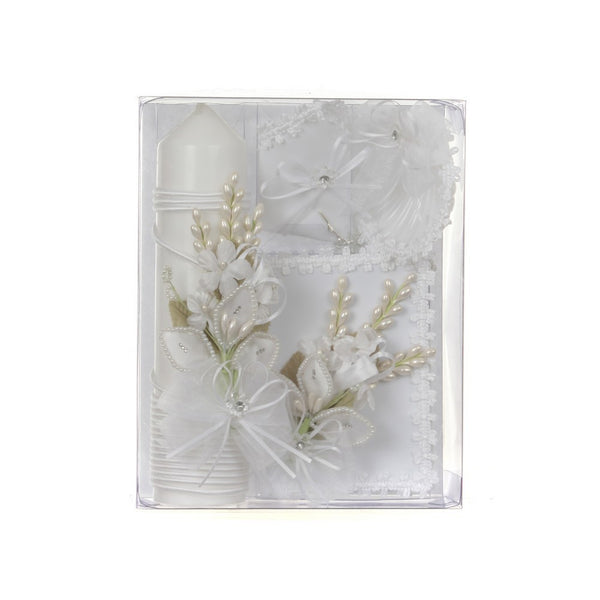 Rain Kids Unisex White Floral Leaf Applique Spanish Baptism Candle Set - SophiasStyle.com