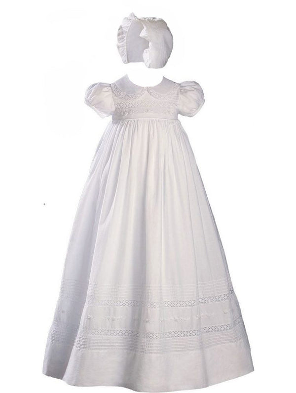 Baby Girls White Cotton Hand Embroidered Christening Gown 0-12M - SophiasStyle.com