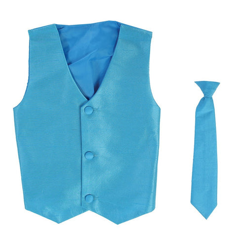 Lito Little Boys Aqua Poly Silk Vest Necktie Special Occasion Set 2T-7 - SophiasStyle.com