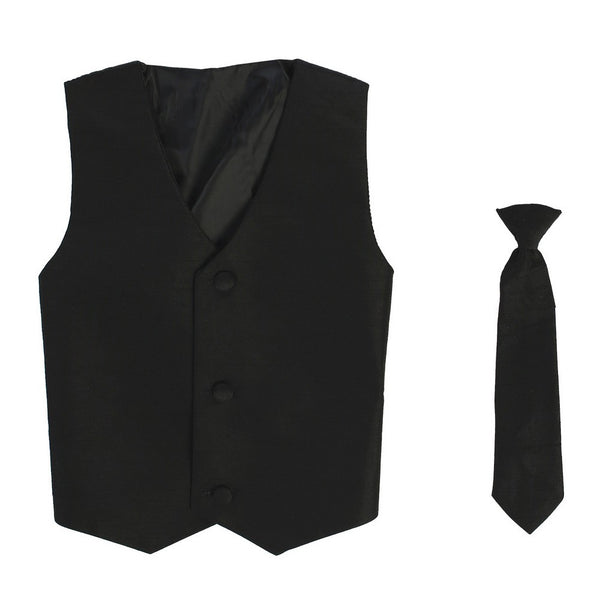 Lito Little Boys Black Poly Silk Vest Necktie Special Occasion Set 2T-7 - SophiasStyle.com