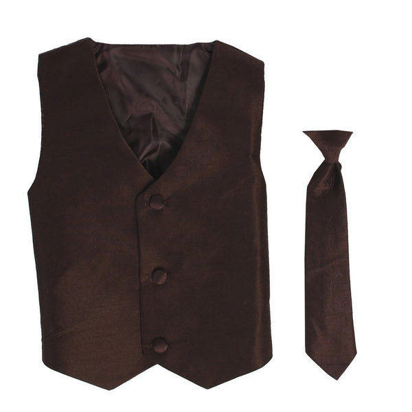 Lito Big Boys Brown Poly Silk Vest Necktie Special Occasion Set 8-14 - SophiasStyle.com