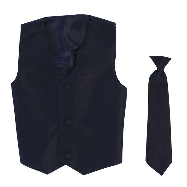 Lito Baby Boys Navy Poly Silk Vest Necktie Special Occasion Set 3-24M - SophiasStyle.com