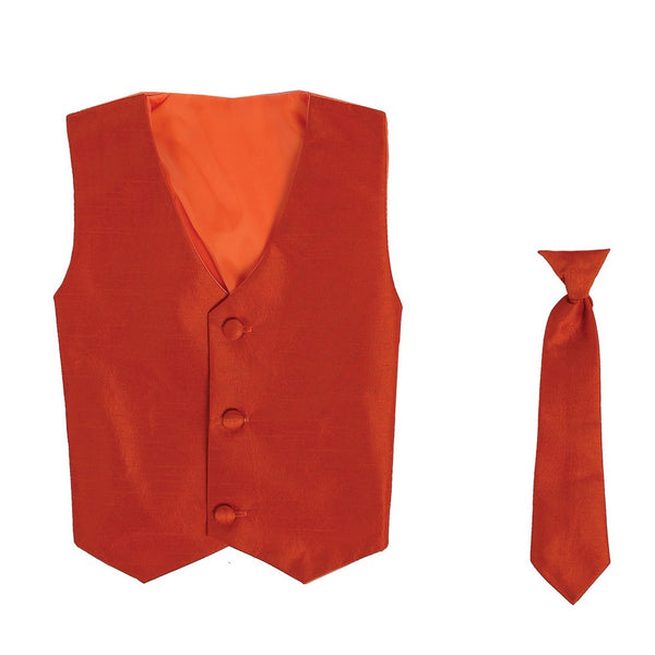 Lito Little Boys Orange Poly Silk Vest Necktie Special Occasion Set 2T-7 - SophiasStyle.com