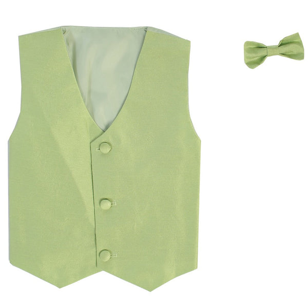 Lito Big Boys Apple Green Poly Silk Vest Bowtie Special Occasion Set 8-14 - SophiasStyle.com