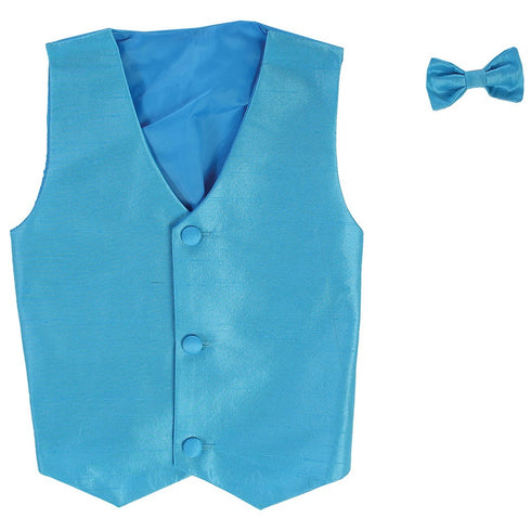 Lito Big Boys Aqua Poly Silk Vest Bowtie Special Occasion Set 8-14 - SophiasStyle.com