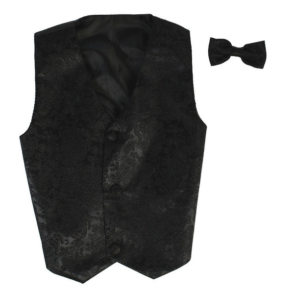 Lito Baby Boys Black Paisley Poly Silk Vest Bowtie Special Occasion Set 3-24M - SophiasStyle.com