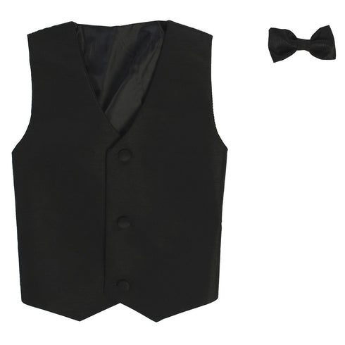 Lito Baby Boys Black Poly Silk Vest Bowtie Special Occasion Set 3-24M - SophiasStyle.com
