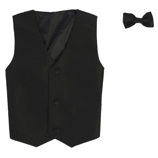 Lito Little Boys Black Poly Silk Vest Bowtie Special Occasion Set 2T-7 - SophiasStyle.com