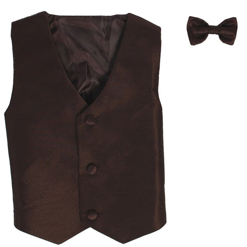 Lito Little Boys Brown Poly Silk Vest Bowtie Special Occasion Set 2T-7 - SophiasStyle.com