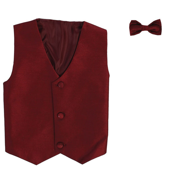 Lito Baby Boys Burgundy Poly Silk Vest Bowtie Special Occasion Set 3-24M - SophiasStyle.com