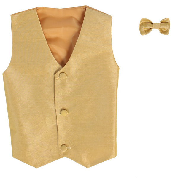 Lito Little Boys Gold Poly Silk Vest Bowtie Special Occasion Set 2T-7 - SophiasStyle.com