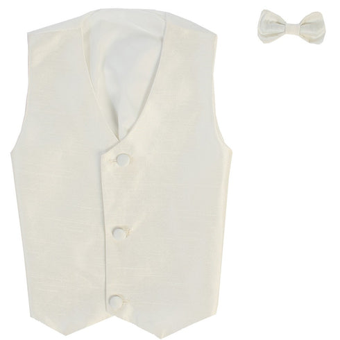 Lito Big Boys Ivory Poly Silk Vest Bowtie Special Occasion Set 8-14 - SophiasStyle.com