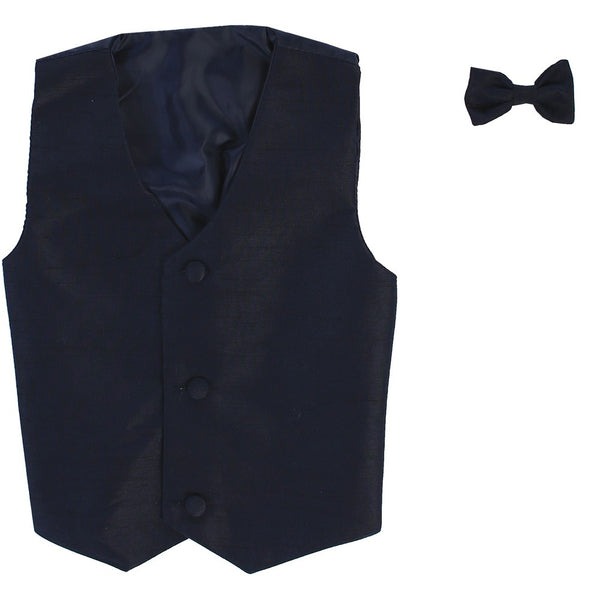 Lito Little Boys Navy Poly Silk Vest Bowtie Special Occasion Set 2T-7 - SophiasStyle.com