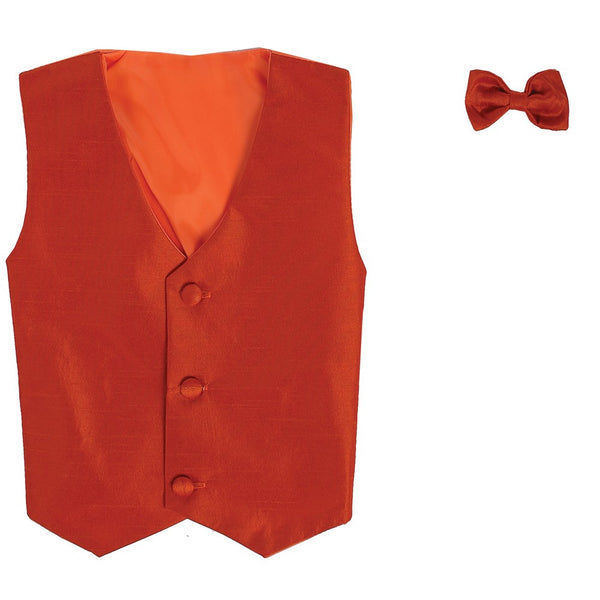 Lito Little Boys Orange Poly Silk Vest Bowtie Special Occasion Set 2T-7 - SophiasStyle.com