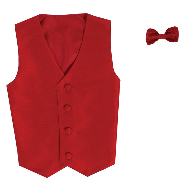 Lito Little Boys Red Poly Silk Vest Bowtie Special Occasion Set 2T-7 - SophiasStyle.com